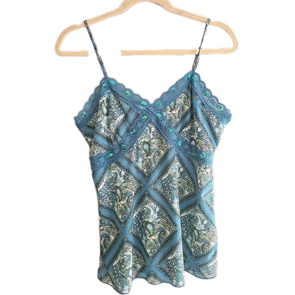 Xhilaration Y2K Blue Paisley Sequin Preppy Fairy Cami Top Womans Size Large